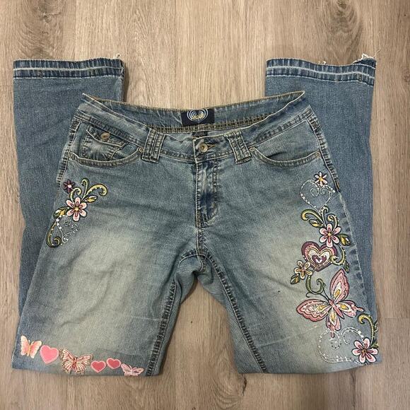 Angels Denim - Angels y2k embroidered bedazzled butterfly jeans